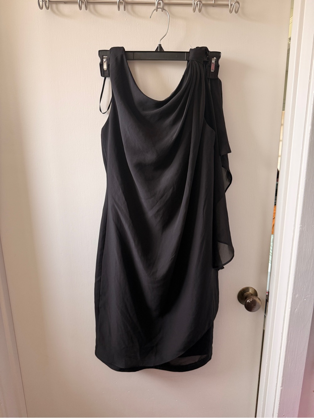 Maggy London Cowl Neck Draped Dress with Side Cascade Ruffle size 8